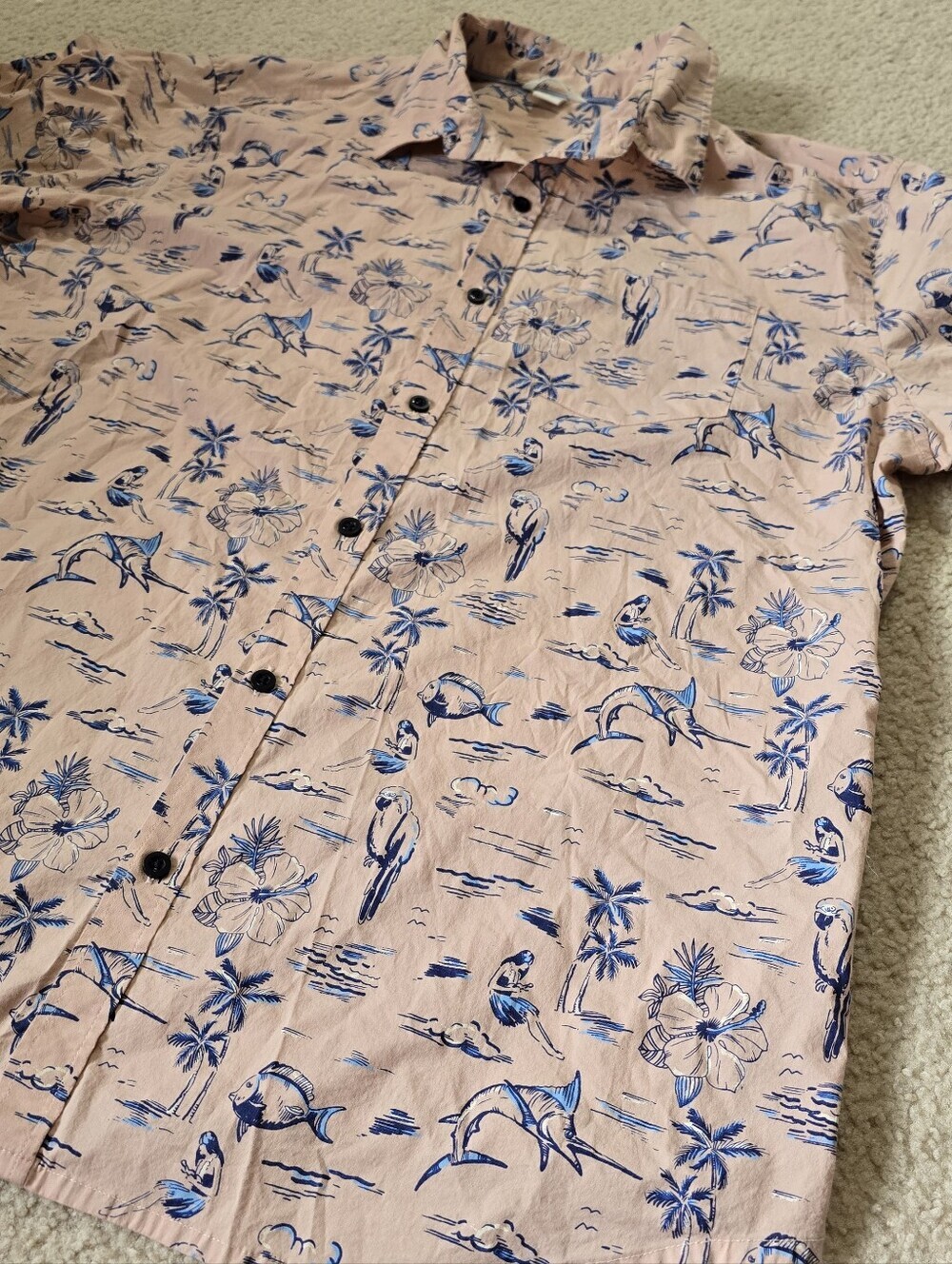 Ripzone Wallace Tropical Hawaiian Button Up Shirt Men’s XL Pink Blue